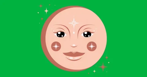 Cartoon face glowing on transparent canvas with starburst cheeks and sparkles Stock Footage 317450031