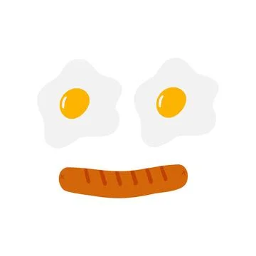 Cartoon face made of fried eggs and sausage Breakfast Doodle illustration Stock Illustration