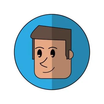Cartoon face man front smiling blue background shadow Illustrazione stock