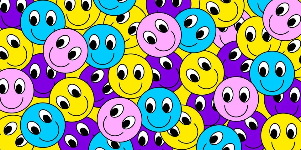 Cartoon face with smile pattern texture. Children's cover. Smile illustration  Illustrazione stock