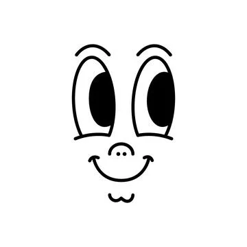 Cartoon face with tiny nose and cheerful eyes. Funny comic expression with retro イラスト素材