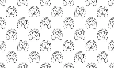 Cartoon face vector people. Hand drawn line art illustration. Human emotions  Stock Illustration
