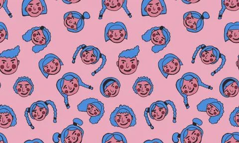 Cartoon face vector people. Hand drawn line art colored illustration. Human e Stock Illustration