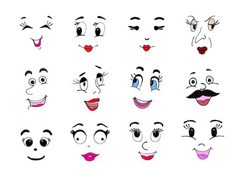 Cartoon faces in doodle style Stock Illustration