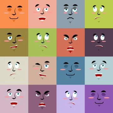 Cartoon faces emoji seamless pattern. Set texture of emotions. Cheerful perso Illustrazione stock