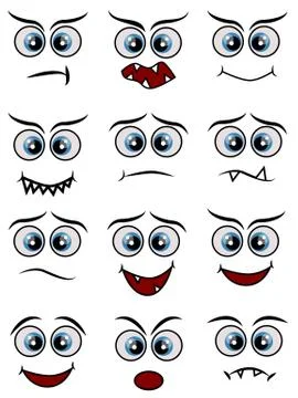 Cartoon faces expression line icons set. Set of emoticons or emoji illustrati Illustrazione stock