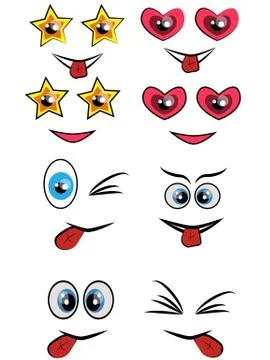 Cartoon faces expression line icons set. Set of emoticons or emoji illustrati Illustrazione stock