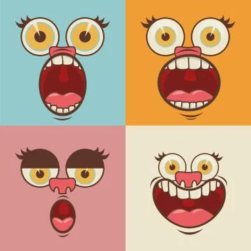 Cartoon faces over colors background vector illustration Stockillustratie