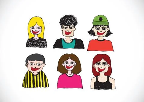 Cartoon faces Set hand drawing illustration Stock Illustration