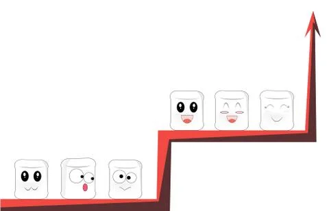 Cartoon faces sit on different red branches of the same graphic Stock Illustration