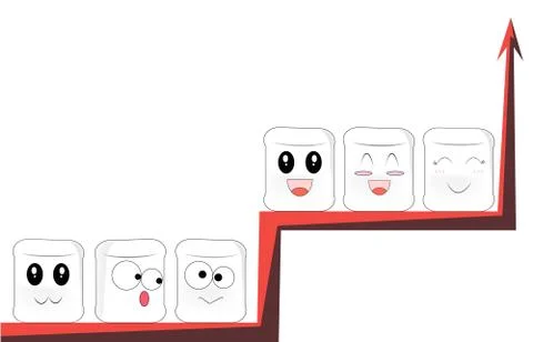 Cartoon faces sit on different red branches of the same graphic Stock Illustration