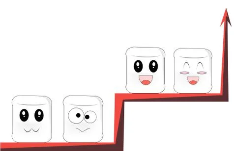 Cartoon faces sit on different red branches of the same graphic Stock Illustration