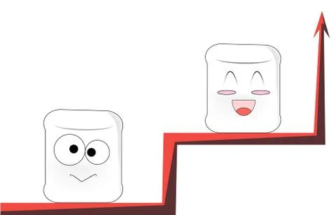 Cartoon faces sit on different red branches of the same graphic Stock Illustration