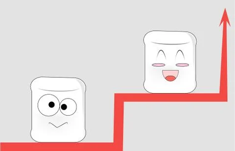 Cartoon faces sit on different red branches of the same graphic Stock Illustration