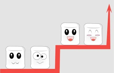 Cartoon faces sit on different red branches of the same graphic Stock Illustration