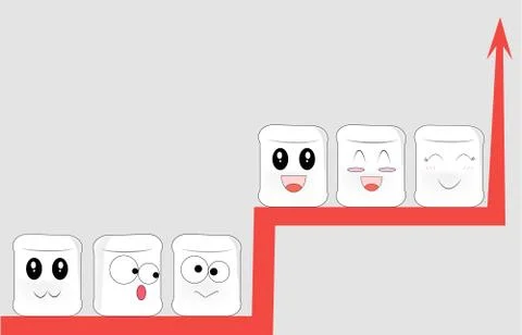 Cartoon faces sit on different red branches of the same graphic Stock Illustration