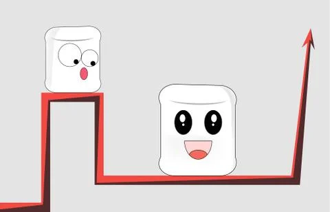 Cartoon faces sit on different red branches of the same graphic Stock Illustration