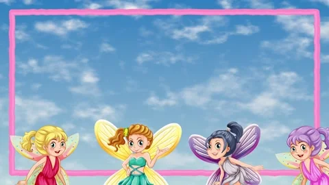 Cartoon Fairies Frame with Drifting Clouds Sky Animation Loop Stock Footage 347935463