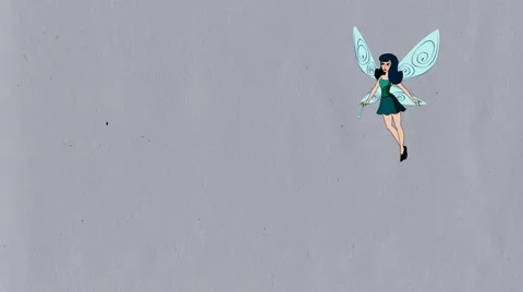 Cartoon. Fairy flying , waves his magic wand and flies, pixie,  Luma Matte Stock Footage