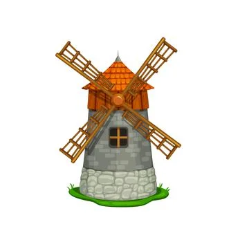Cartoon fairytale windmill building, vector house Stock Illustration
