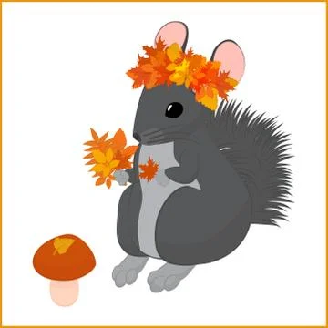 Cartoon fall vector illustration of cute chinchilla in autumn leaves Illustrazione stock