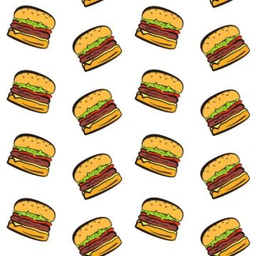 Cartoon falling hamburgers seamless pattern Stock Illustration