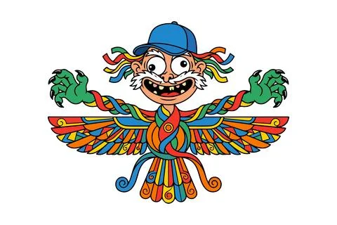 Cartoon Faravahar with Baseball Cap Stock Illustration