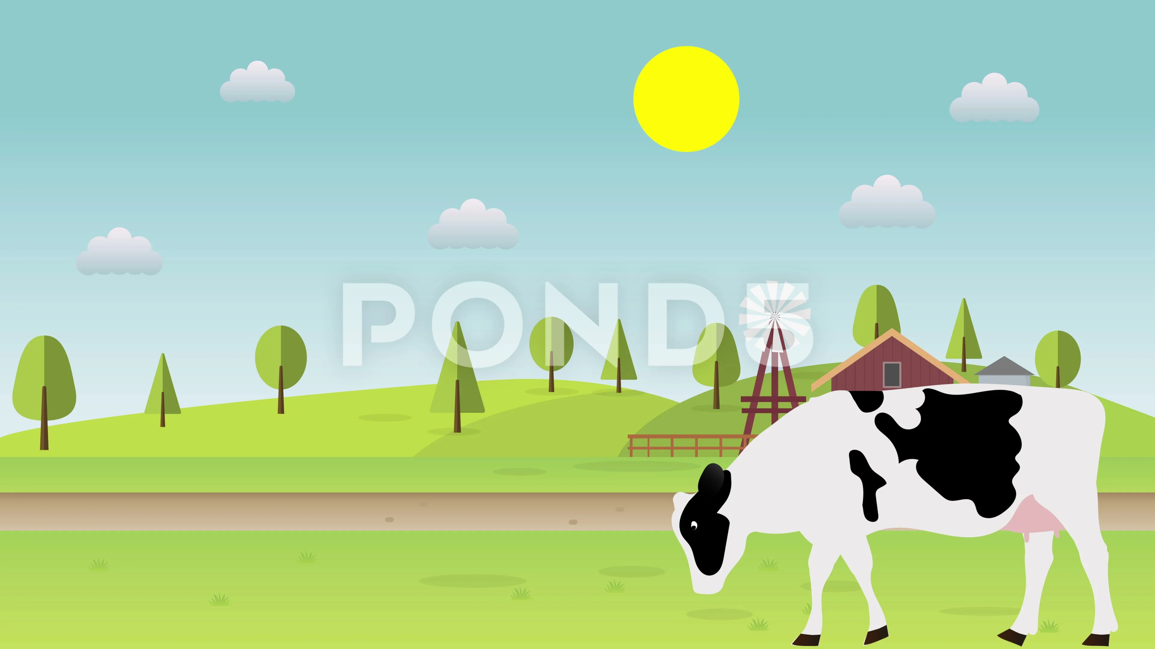 Cartoon Farm Aanimated Cow Landscape | Stock Video | Pond5