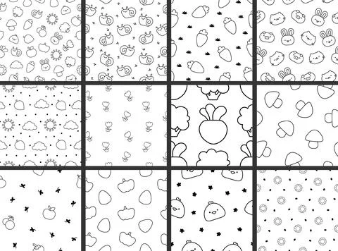 Cartoon farm elements. Coloring Page. イラスト素材
