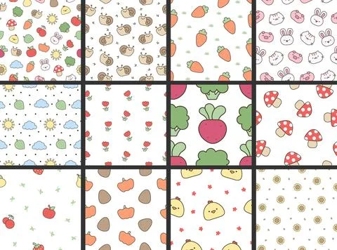 Cartoon farm elements. Seamless pattern. 스톡 일러스트