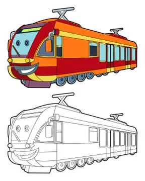 Cartoon fast electric train smiling - coloring page Stock Illustration