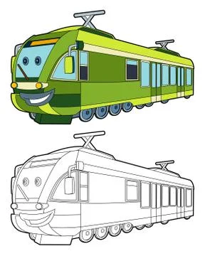 Cartoon fast electric train smiling - coloring page Stock Illustration