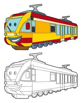 Cartoon fast electric train smiling - coloring page Illustrazione stock