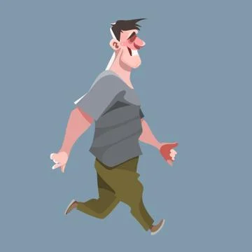 Cartoon fast paced smiling hefty joyful man Stock Illustration