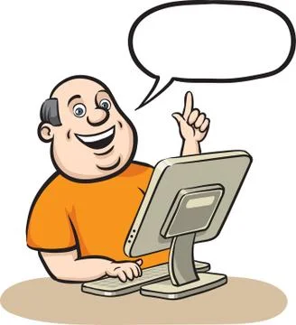 Cartoon fat man with desktop computer Stock-Illustration