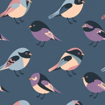 Cartoon feathered and winged birds seamless background Stock Illustration