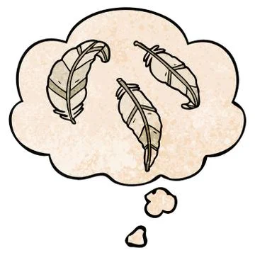 Cartoon feathers and thought bubble in grunge texture pattern style Stock Illustration
