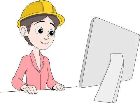 Cartoon Female Project Manager at Computer 스톡 일러스트