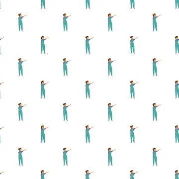 Cartoon female worker pattern pointing right seamless Stock Illustration