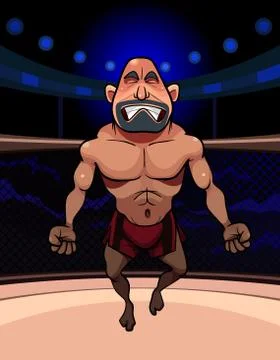 Cartoon fighter preparing for a fight in the ring with a net Stock Illustration