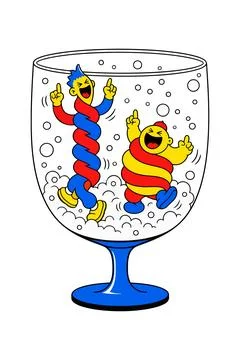 Cartoon Figures in a Glass Stock Illustration