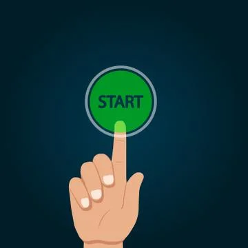 Cartoon finger pushing start button. Vector illustration. Stock Illustration