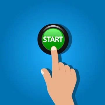Cartoon finger pushing start button. Vector illustration. Stock Illustration