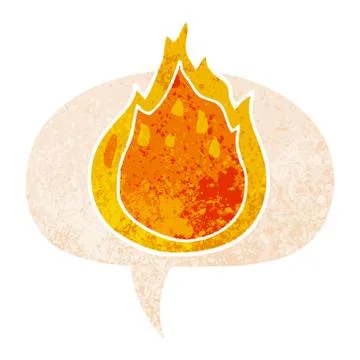 Cartoon fire and speech bubble in retro textured style Illustrazione stock