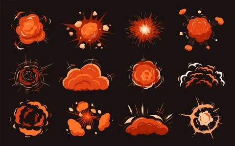 Cartoon fire explosion. War bomb, blast effects gaming. Dynamite explosions Stock Illustration