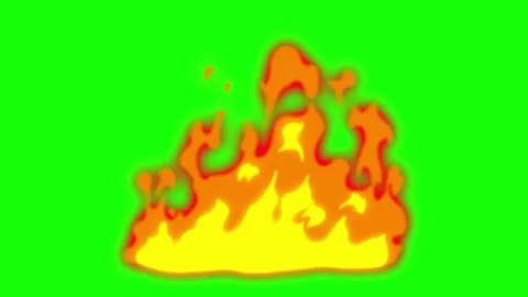 Cartoon fire flame burning animation loop isolated on green screen. Stock Footage 322784789