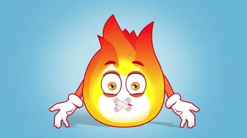 Cartoon Fire Flame Silent Sticky Tape Mouth with Face Animation Alpha Matte Stock-Footage 100263170
