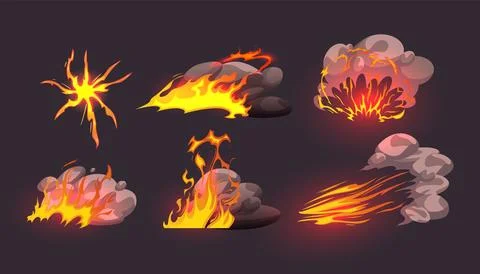 Cartoon fire game effect icon set. Hot flame comic graphic illustration for ui Illustrazione stock
