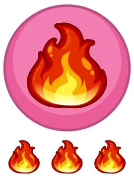 Cartoon Fire Icon Set with Pink Circular Background Stock Illustration