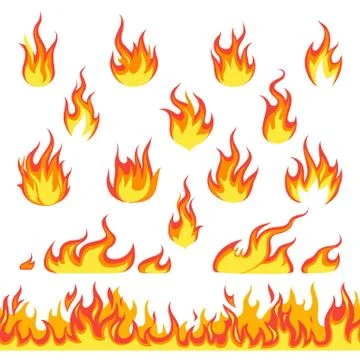 Cartoon fire set. Hot temperature curve painting comic dangerous flame fires Stock Illustration
